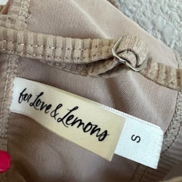 For Love and Lemons Eva Crop Top in Latte Ribbed Strappy Small - Picture 3 of 4